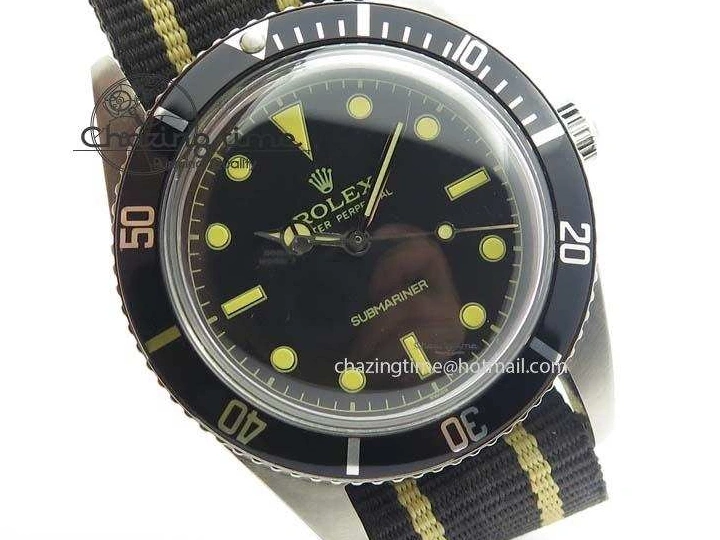 Strap SS Vintage On Dial Black A2836 Date Nylon No 1680 Submariner 0403